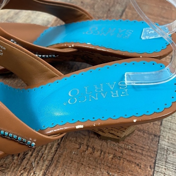 Franco Sarto Fatima 9.5 Wedge Sandal Heel Turquoise Vacation Island Summer - Picture 5 of 10